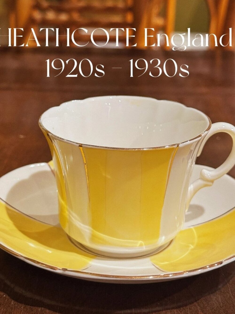 Heathcote Yellow White Teacup Saucer 1920s